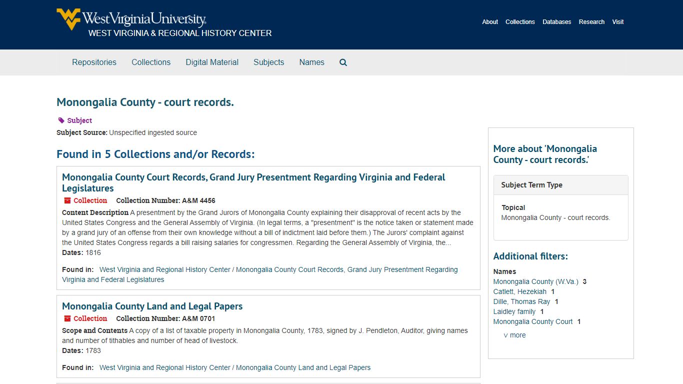Monongalia County - court records. | West Virginia University Archivesspace